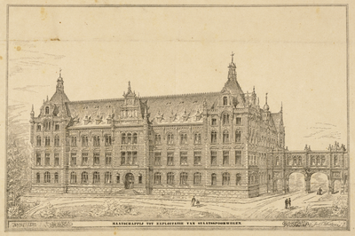 31486 Afbeelding van de voor- en de zijgevel van het 2e Administratiegebouw van de Staatsspoorwegen (Hoofdgebouw II van ...